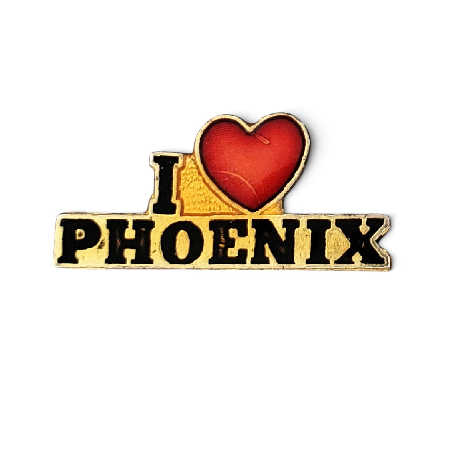 Vintage I Love Phoenix Arizona Red Heart Enamel Lapel Pin Souvenir Gold Tone