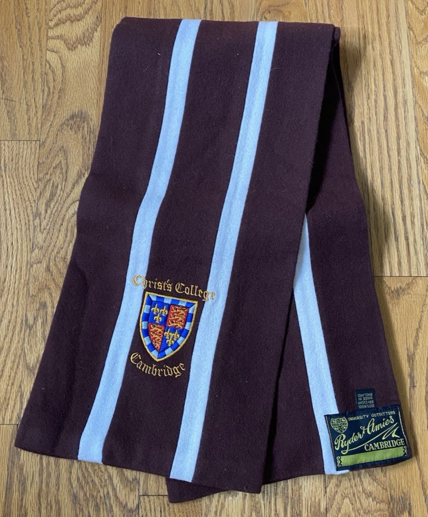 Vintage Ryder & Amies Christs College Cambridge Preppy Stripe Wool Scarf England