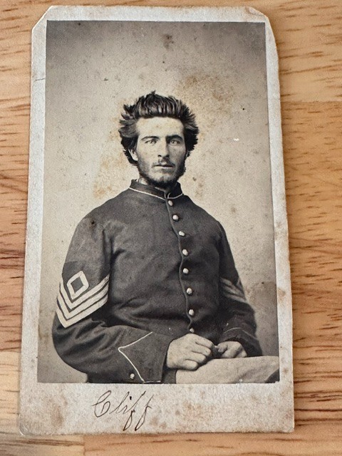 Antique Civil War Soldier Wearing Union Army Coat 1st Sergeant Stripes -Cliff