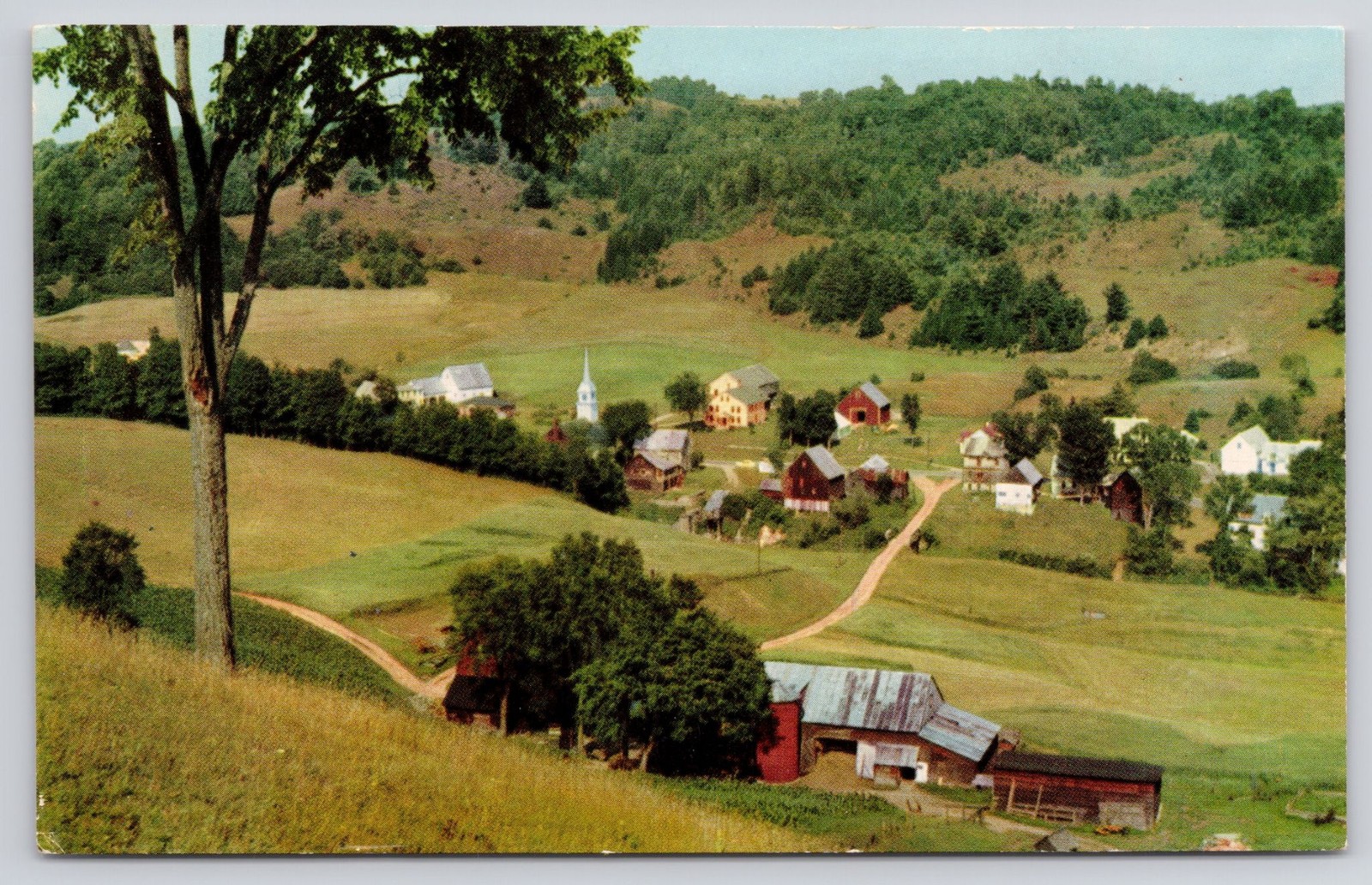 American Art Postcard Peaceful Village East Corinth Vermont Hillside View
