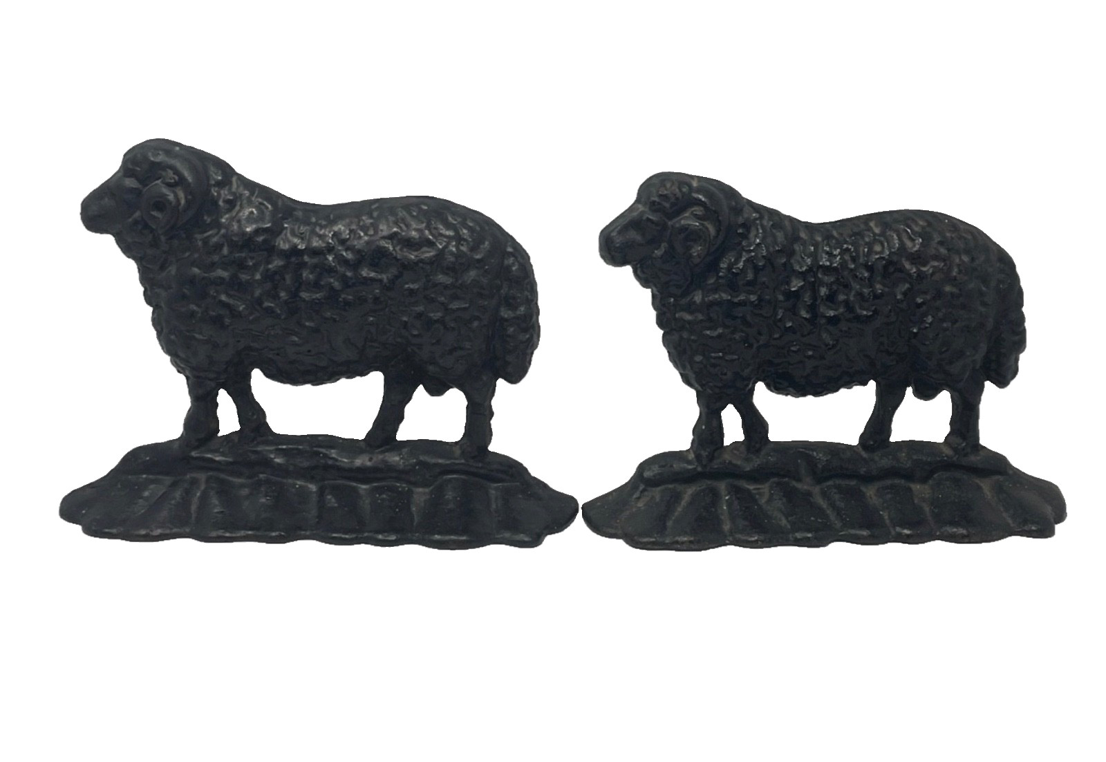Pair of Antique 19thC. Cast Iron Ram Door Stops, 2 Black Free-Standing Heavy