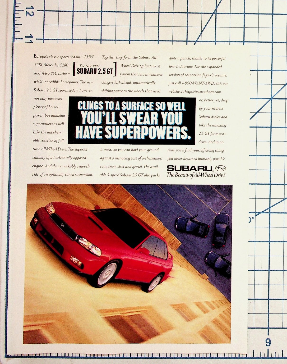 1997 Subaru 2.5 GT Sedan Original Magazine Print Ad Superpowers AWD