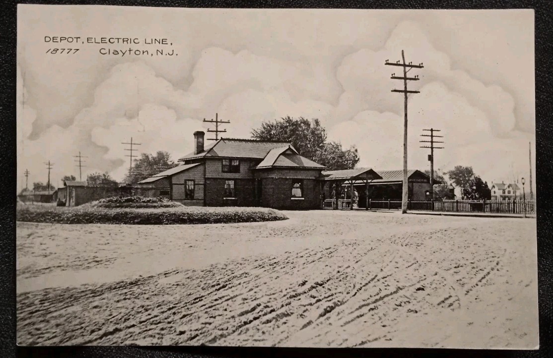 Vintage 1900s Depot Electric Line Clayton, New Jersey Postcard Train