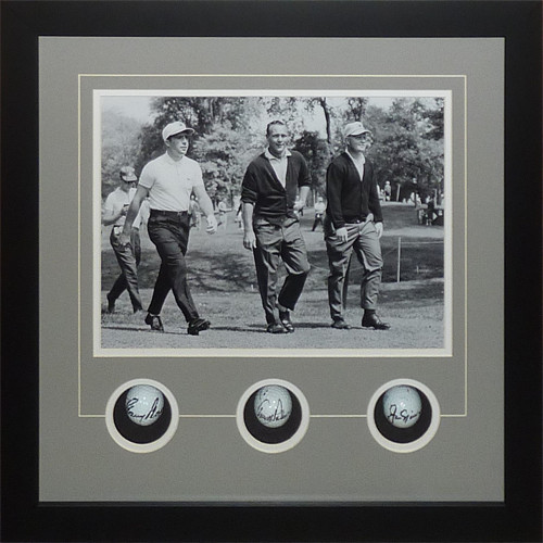 Jack Nicklaus, Arnold Palmer And Gary Player Autographed Golf Ball Shadowbox Del