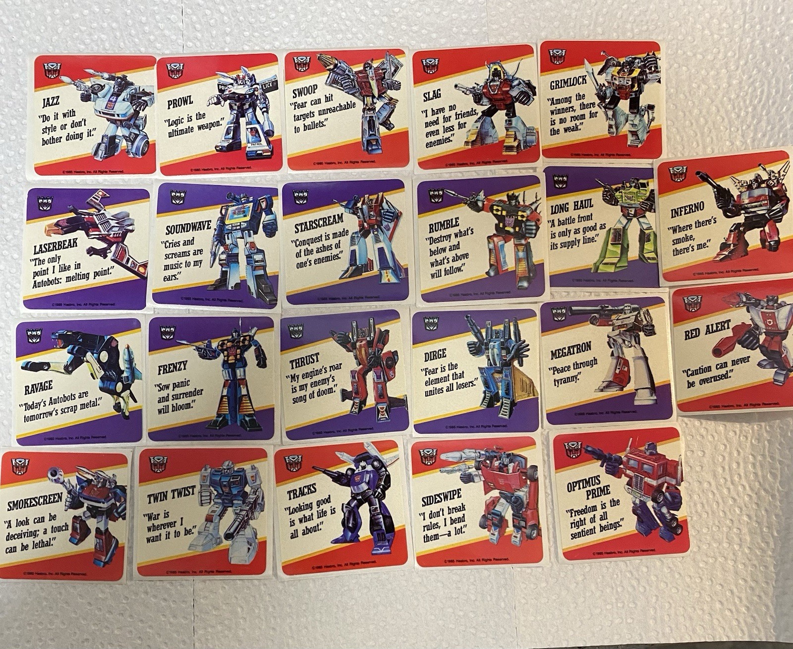 1985 Hasbro Transformers 23 Sticker Set MINT  MINUS SKYWARP