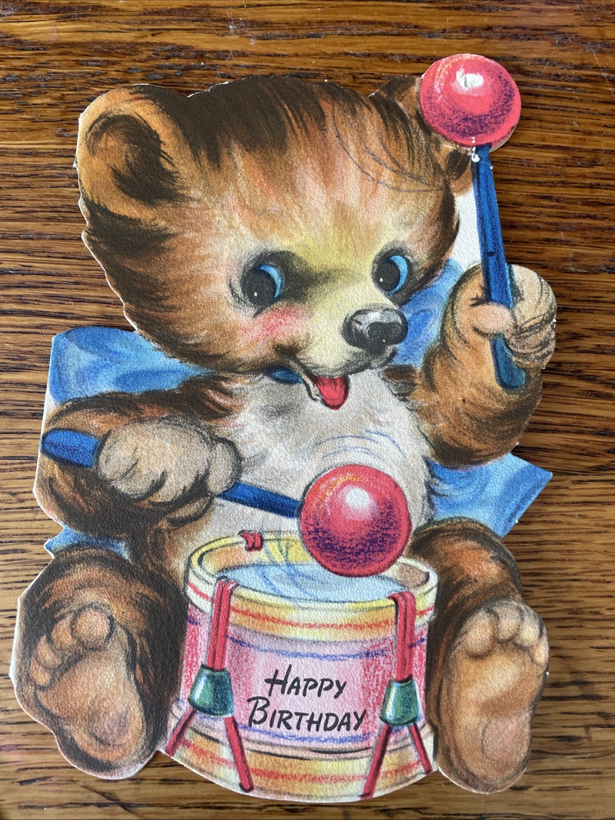 Vintage 1940s Hallmark Adorable Bear Drum Birthday Greeting Card Used Ephemera