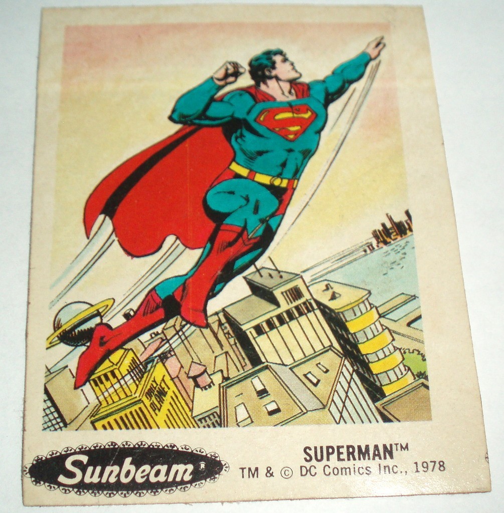 DC COMICS VINTAGE 1978 SUPERMAN SUNBEAM STICKER CARD  / COMIC BOOK / CARTOON
