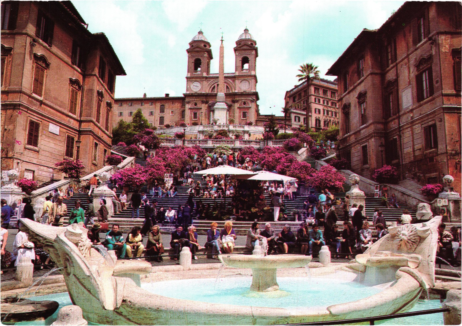 Rome Italy Spanish Steps Trinita dei Monti Church Fountain Vintage Postcard