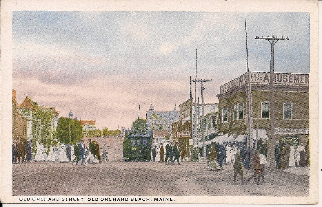 Old Orchard Beach ME OOB Street View ca 1915 Streetcar, Trolley, Amusement Park