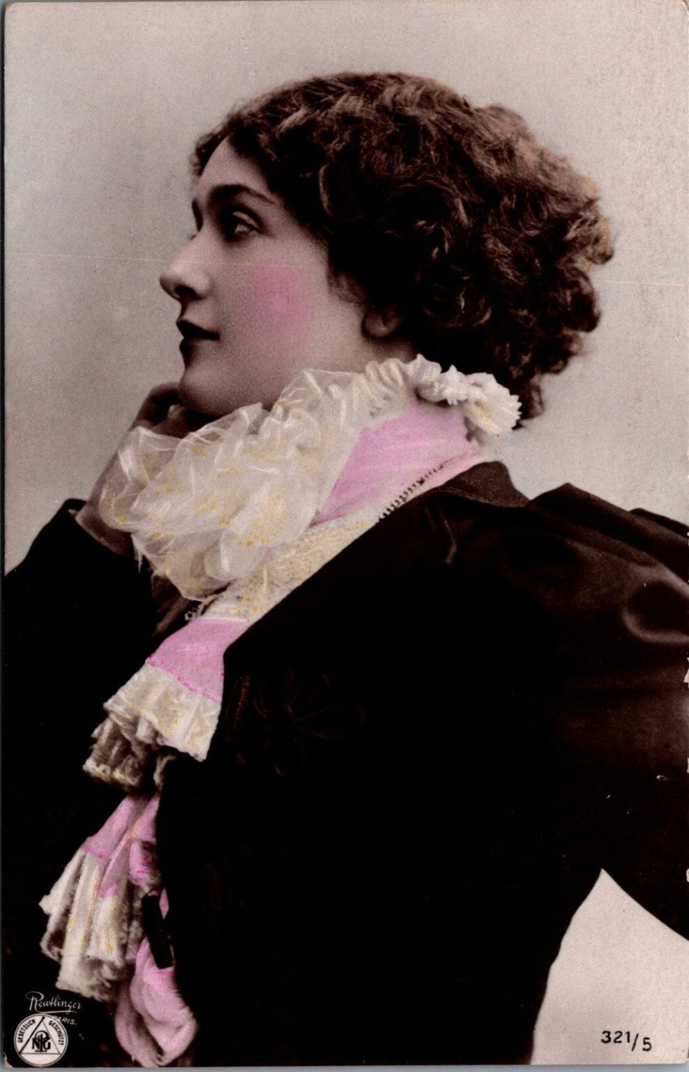 1904 Hand Tinted Postcard Beautiful Edwardian Woman Ruffled Cravat Berlin