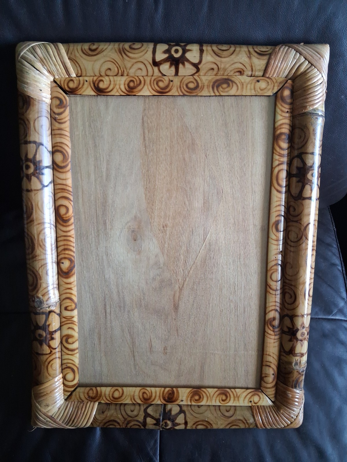Vintage Bamboo Pyrography Picture Frame