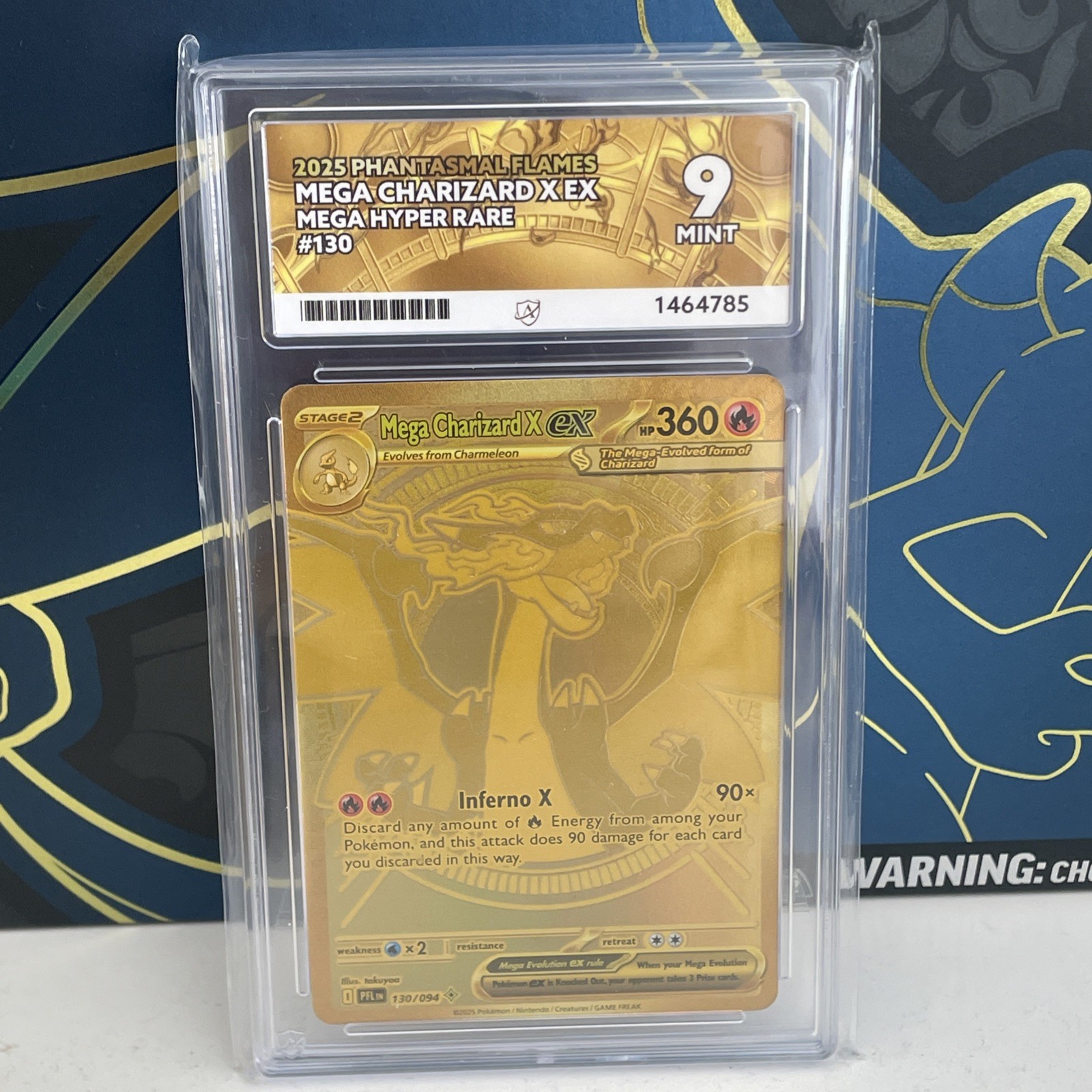 Gold Mega Charizard X EX 130/094 ACE 9 Hyper Rare Phantasmal Flames Pokemon TCG