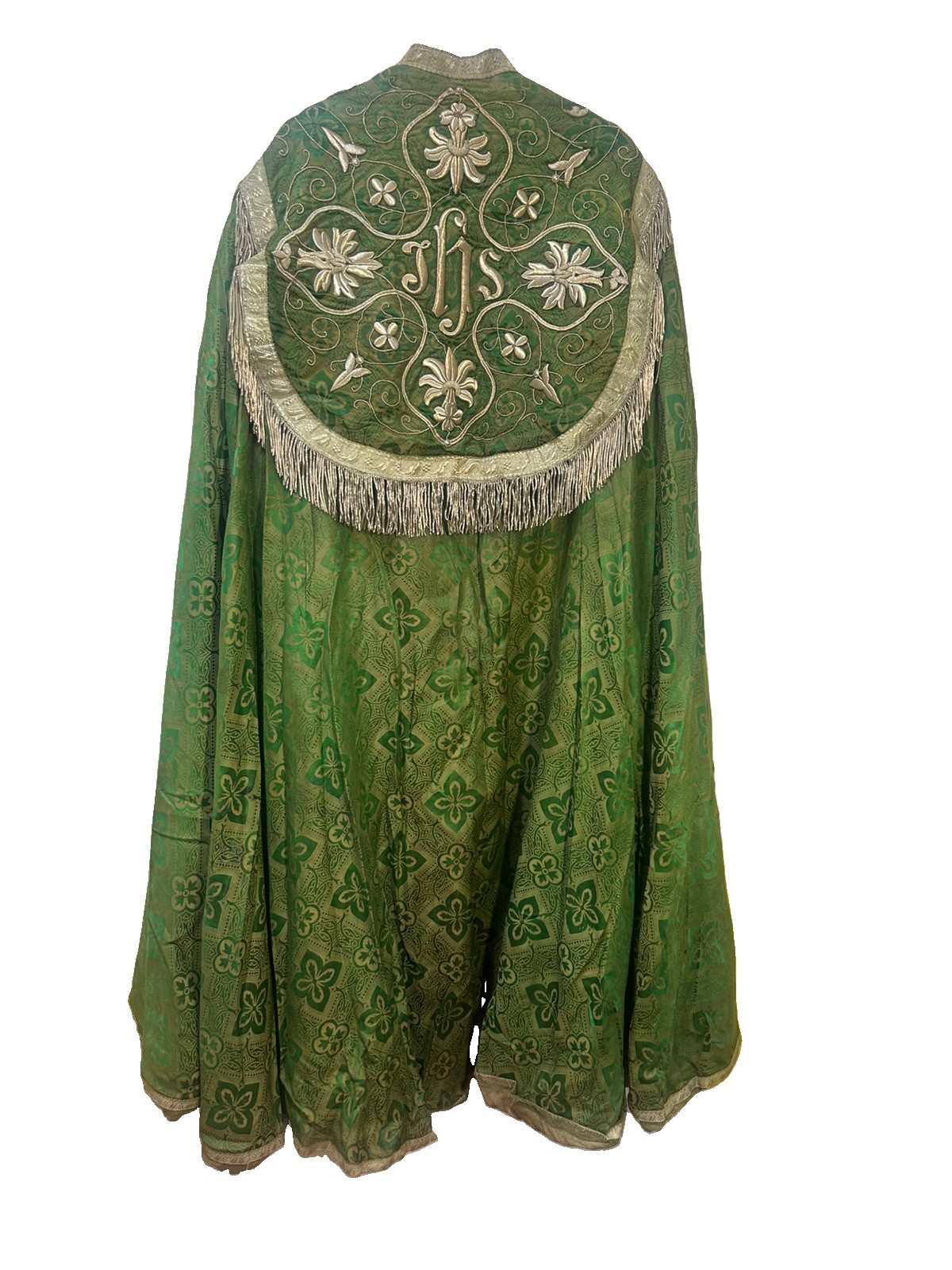French Antique 1800’s Liturgical Cope,Chasuble. Catholic.Green Silk Damask. Rare