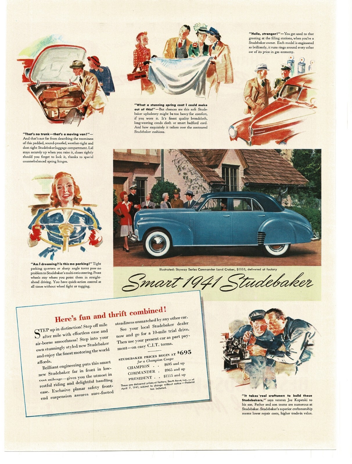 1941 Studebaker Commander Land Cruiser 2-tone Blue 4-door Sedan Vintage Ad