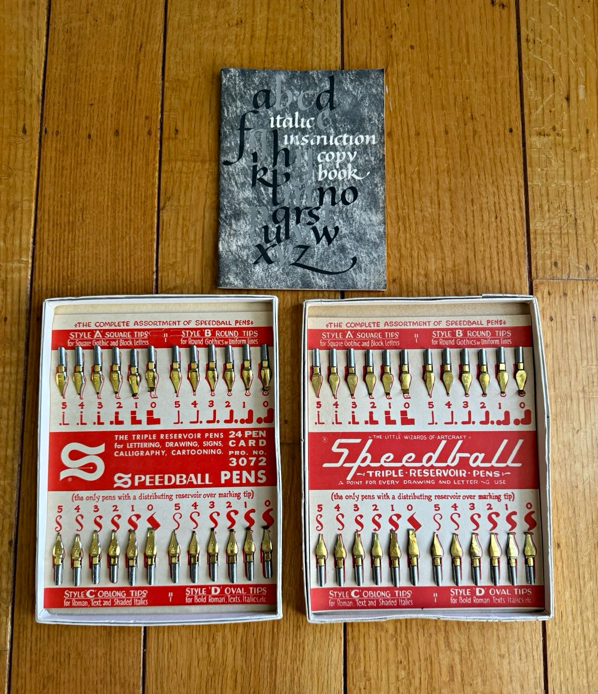 Vintage Speedball 24 Pen Lettering Nib Display Cards Lot of 2 Calligraphy Book