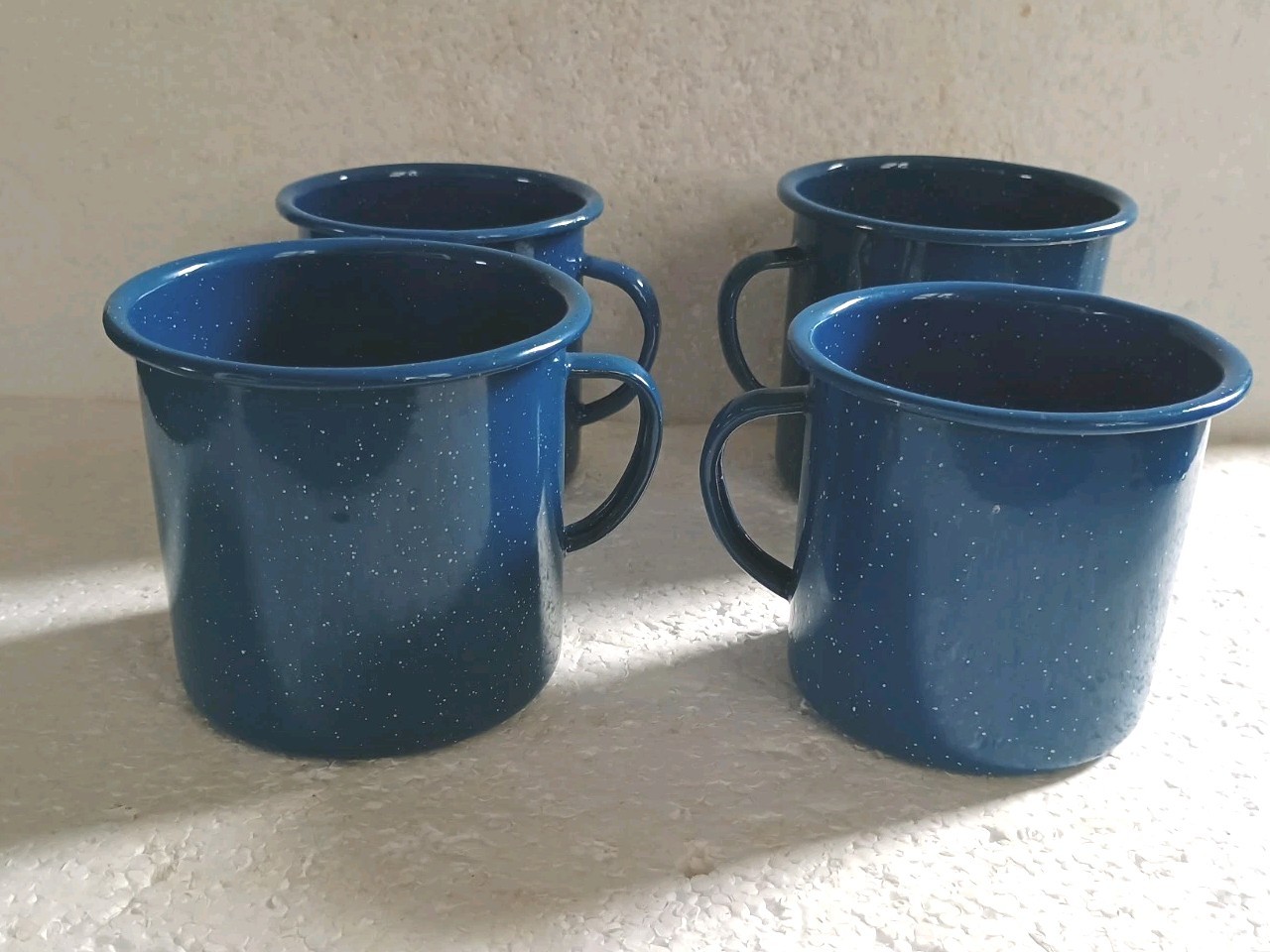 Set of 4 Blue Speckled Enamelware Mugs 24 oz Large Camp Cups Graniteware FLAWS