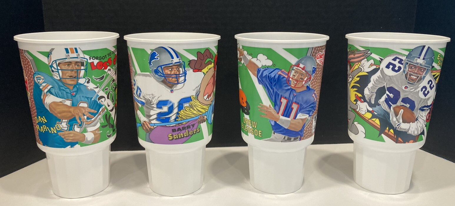 1995 McDonalds Looney Tunes NFL Cups Emmitt Smith/Barry Sanders/Bledsoe/Marino