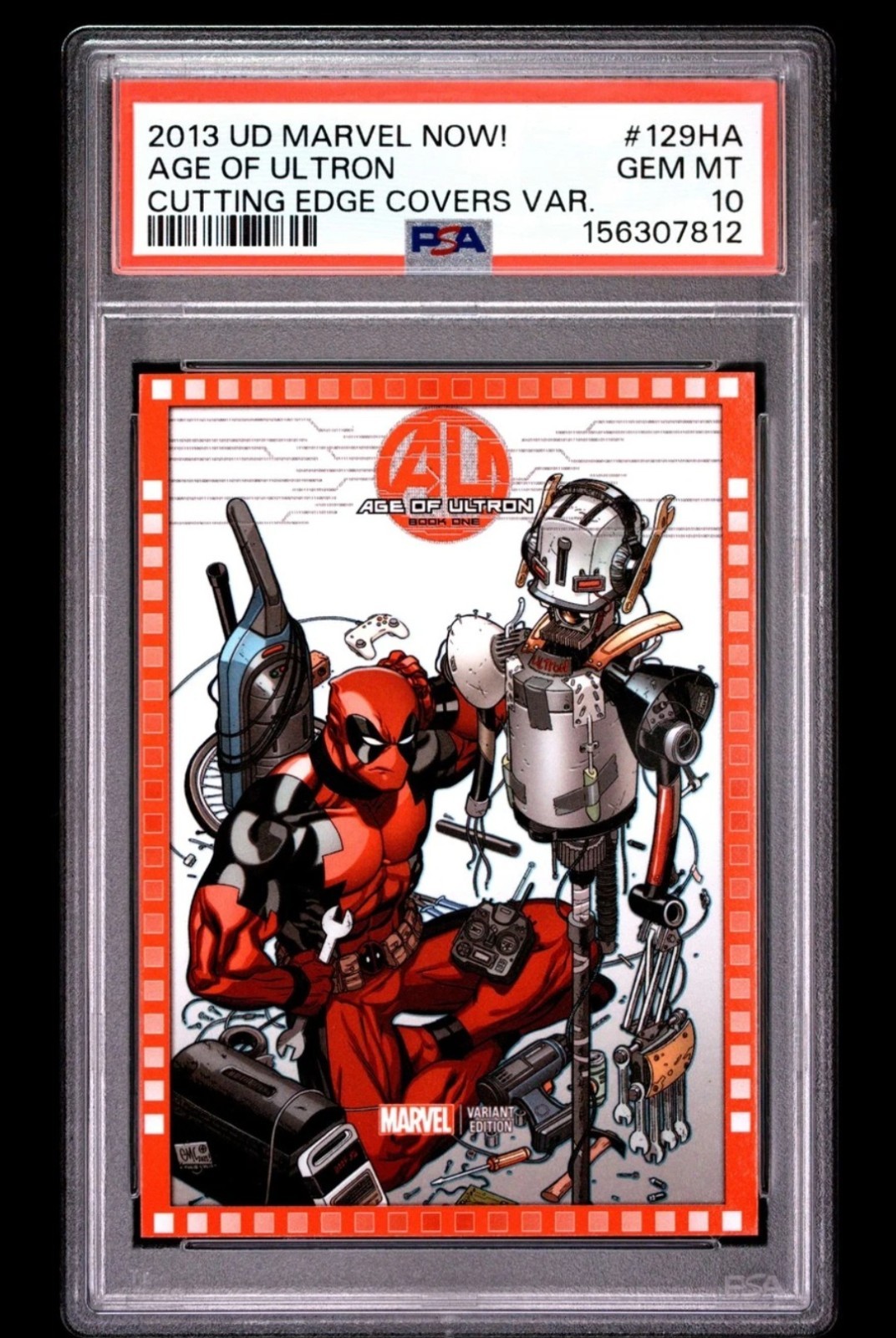 2013 UD MARVEL NOW CUTTING EDGE COVERS #129HA ULTRON w/ DEADPOOL POP 5 PSA 10