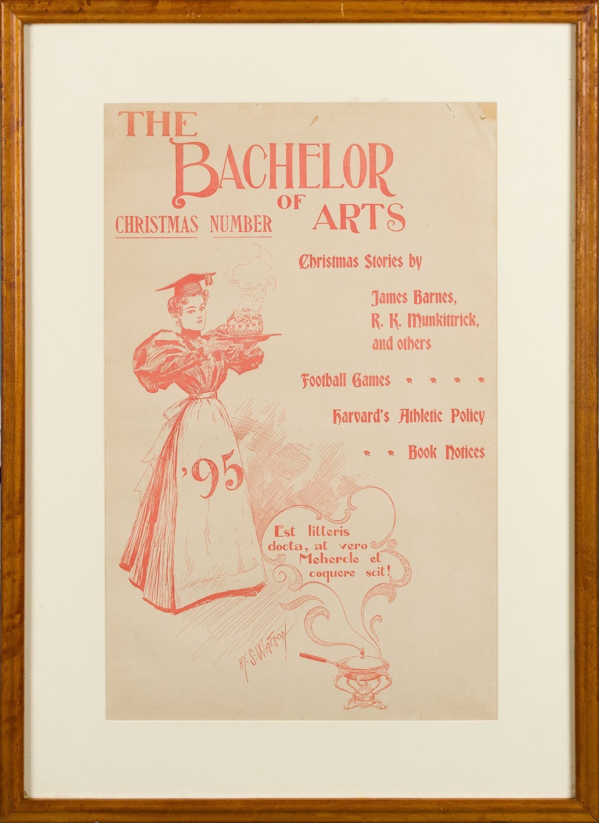 RARE 1895 Vintage Christmas Literary Poster Bachelor of Arts Football Harvard
