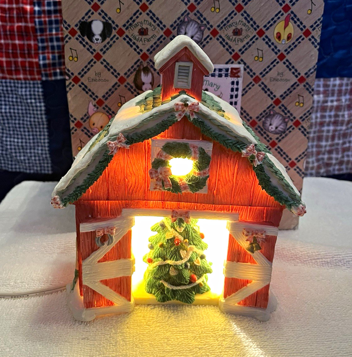 Enesco Mary Mary Had A Farm Lighted Barn Figurine 1997 Corded Ceramic