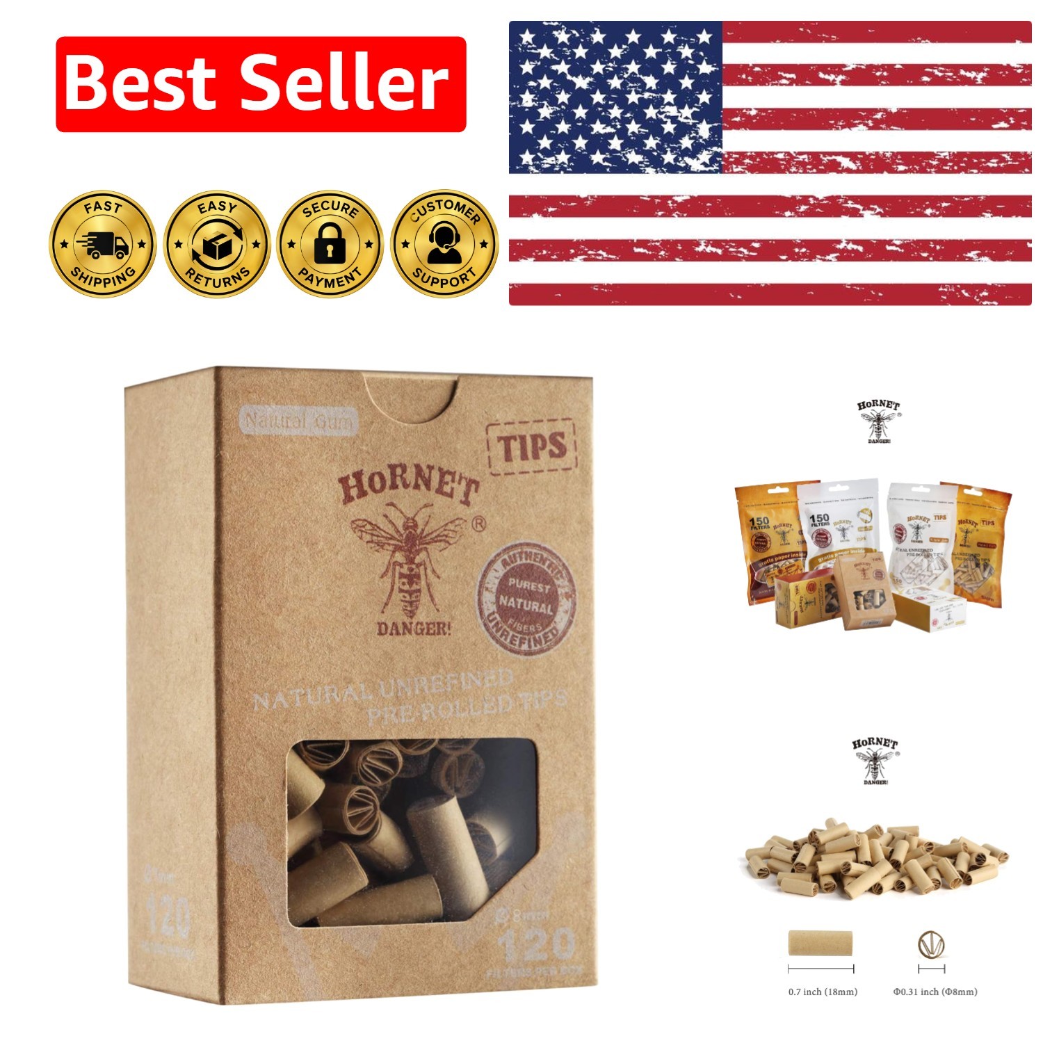 120 Count Unbleached Pre-Rolled Tips - Smooth Filtering with 8mm Design