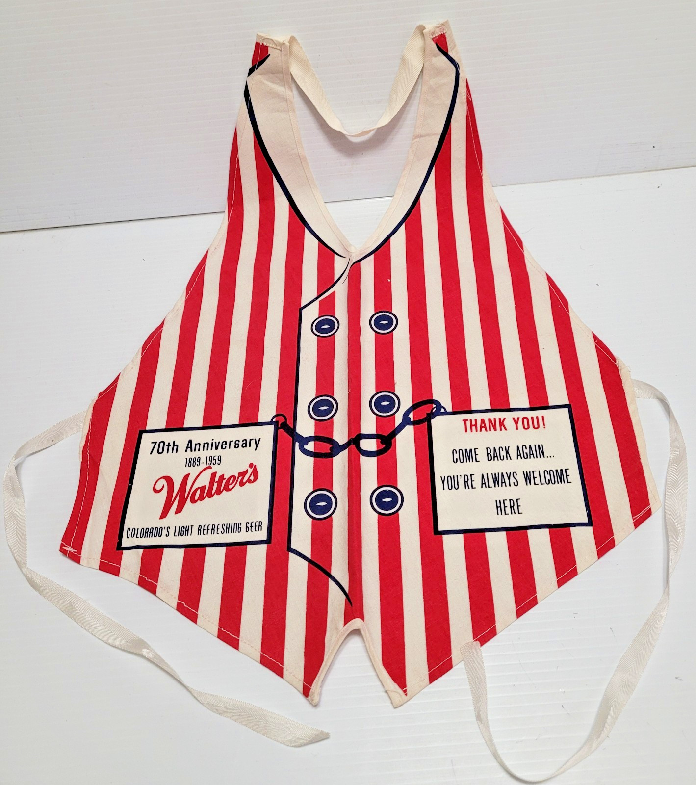 70TH ANNIVERSARY 1889-1959 WALTERS BEAR PUEBLO COLORADO VEST APRON #80187