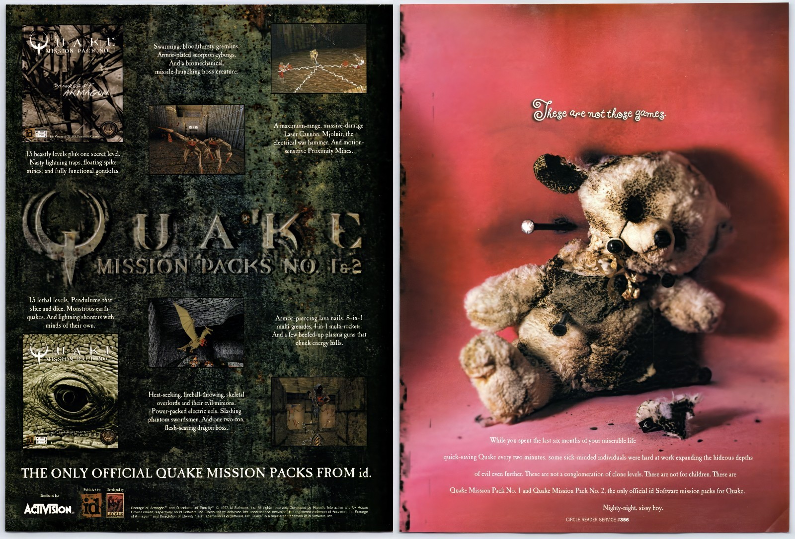 Quake Mission Pack 1 & 2 - PC Game - Vintage Original Print Ad - Promo Art 1997