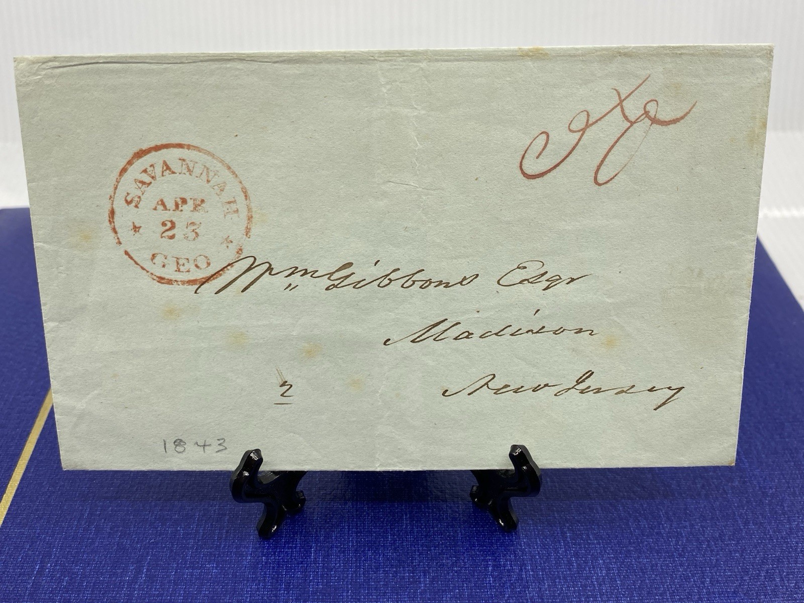1843 Stampless Cover Savannah GEO to William Gibbons Madison NJ Drew University.