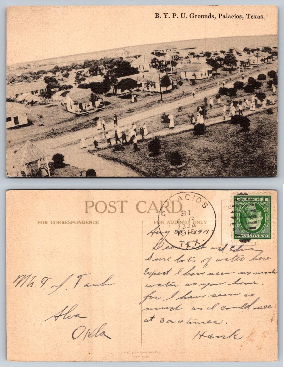 1913 Palacios Texas B.Y.P.U. Grounds Vintage Real Photo Postcard RPPC