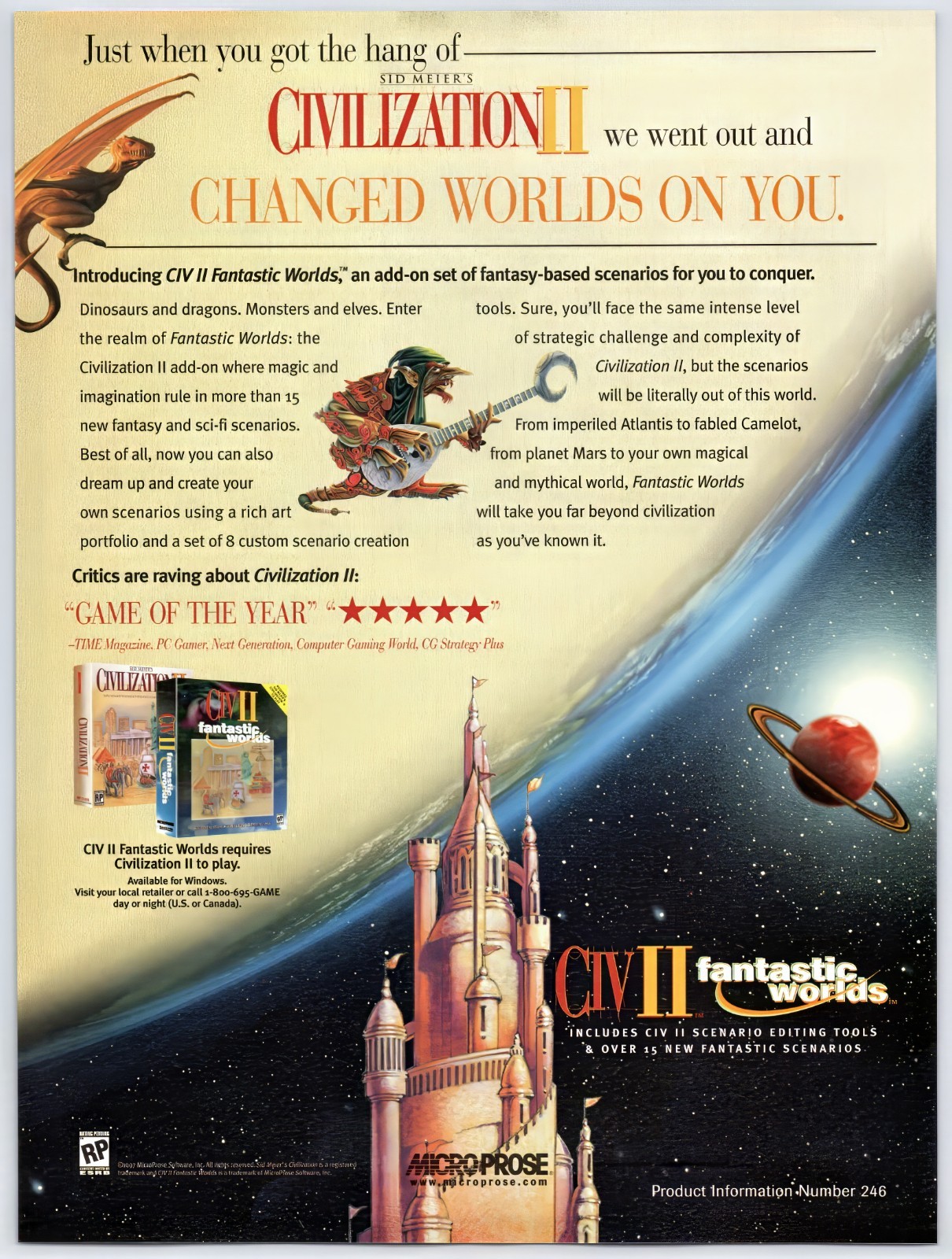 Print Ad 1998 Civilization II 2: Fantastic Worlds PC Original Promo Poster Art