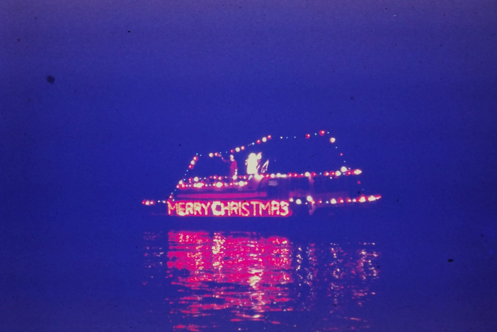 c1960's 35mm Slide Film Christmas Boat Parade Night Cabin Water Color Photo
