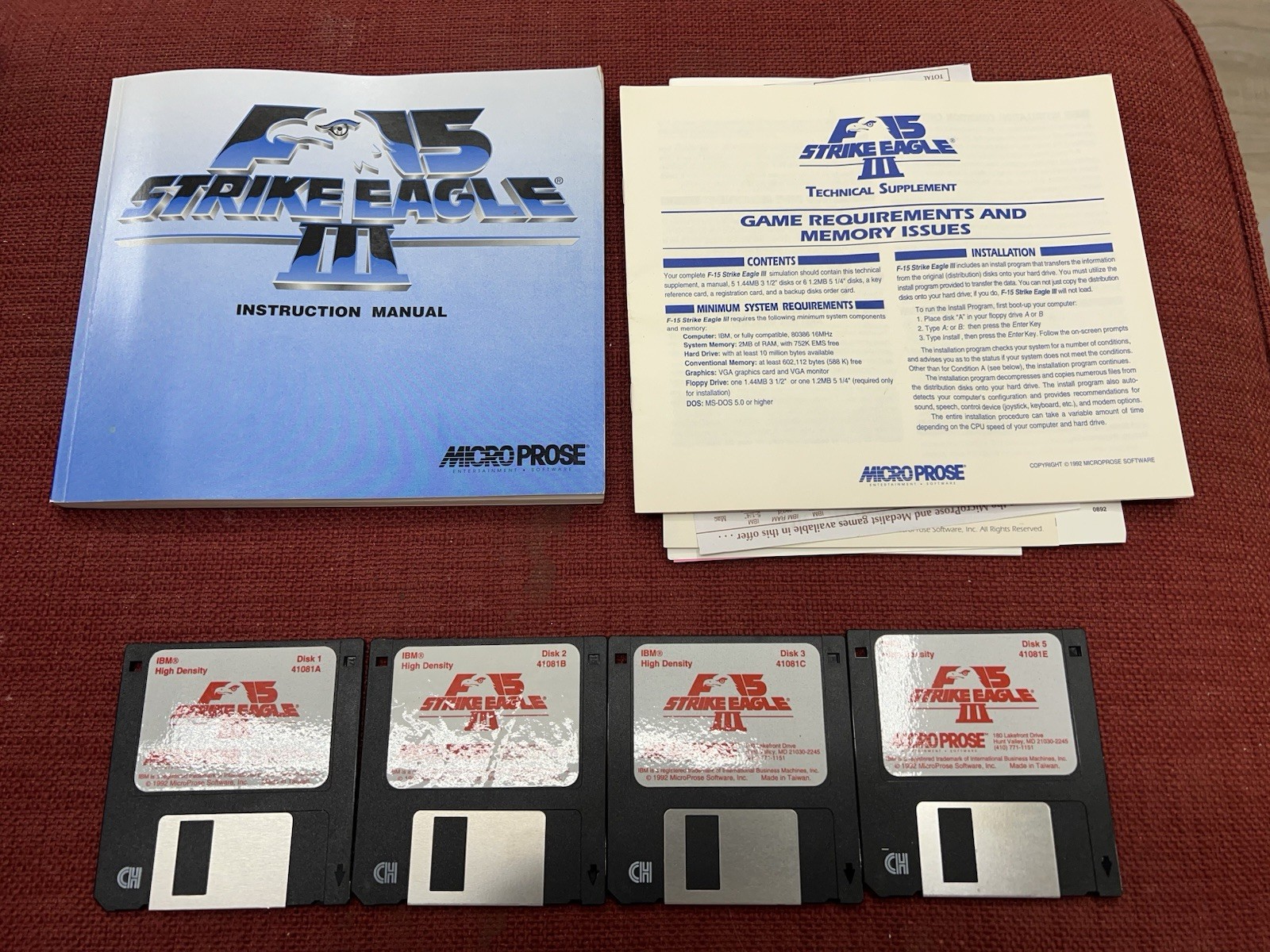 F15 STRIKE EAGLE III 3 Computer Game Manuals PC IBM 3.5