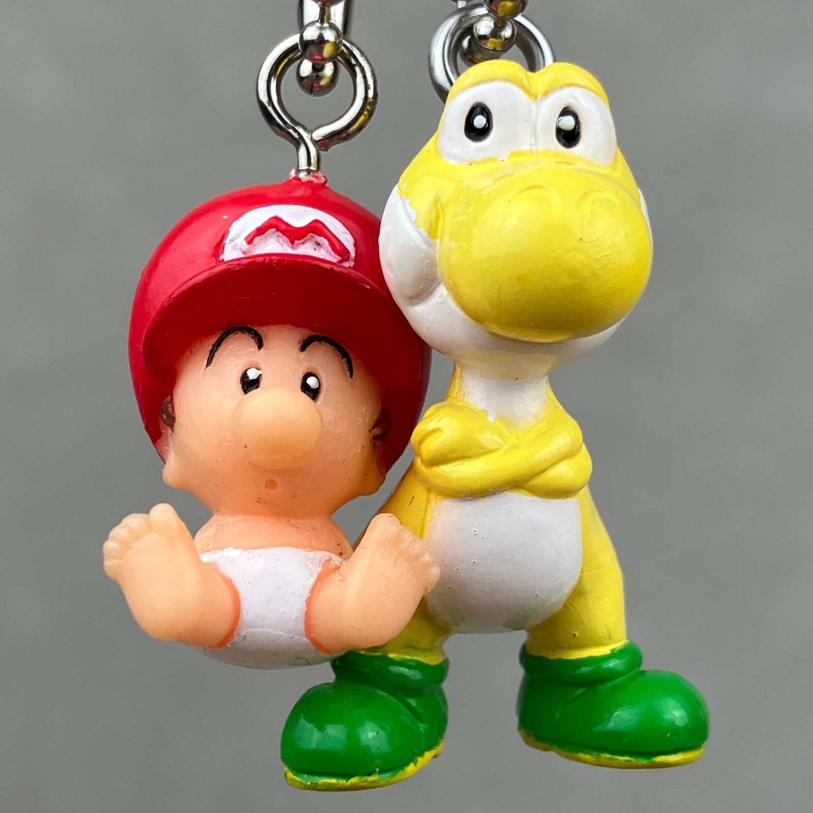 Vintage Bandai Yoshi's Island Baby Mario & Yellow Yoshi Swing Keychain Figure