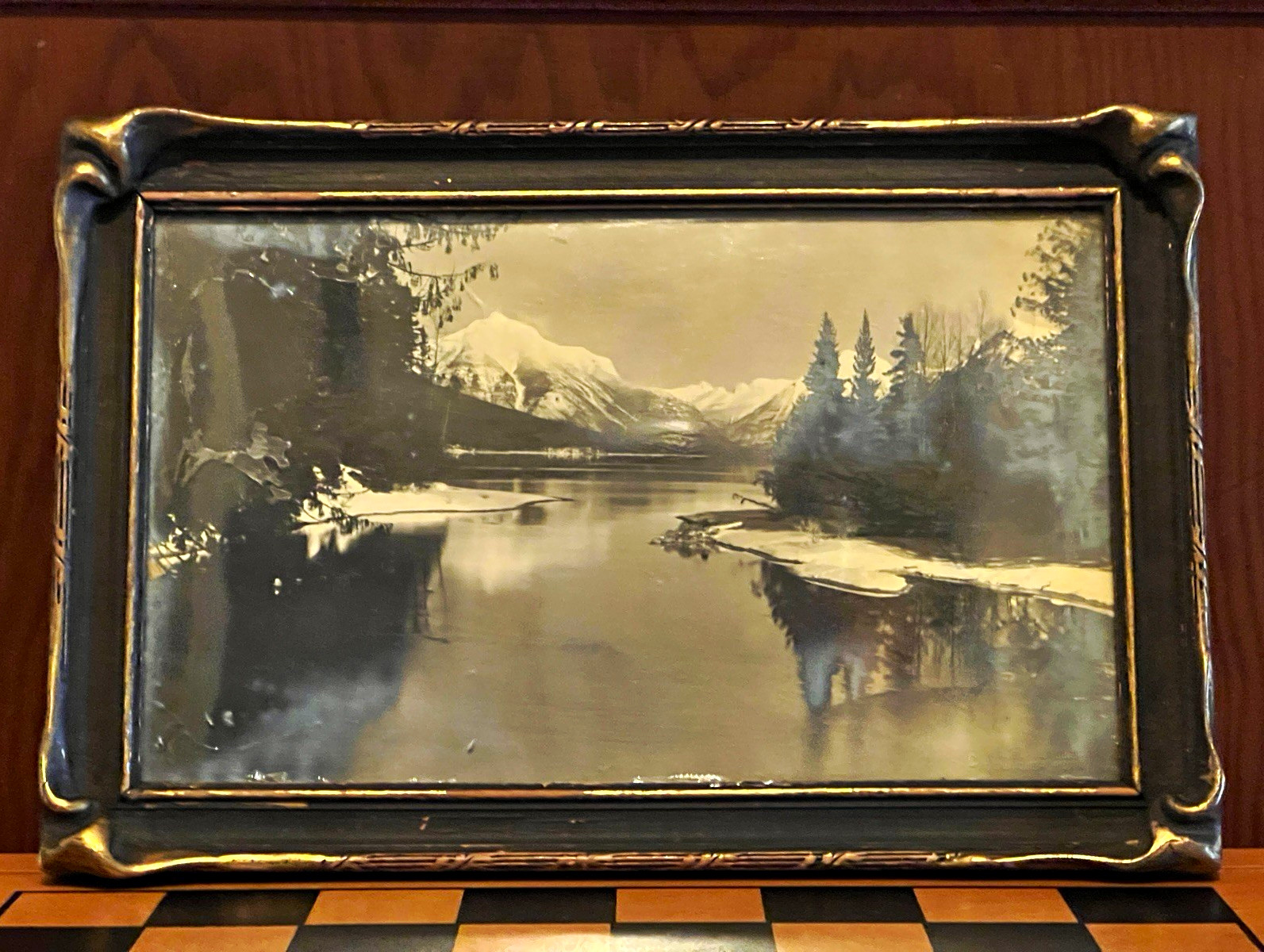 Antique R.E. Marble Framed Photo Lake McDonald Glacier National Park Vtg Montana