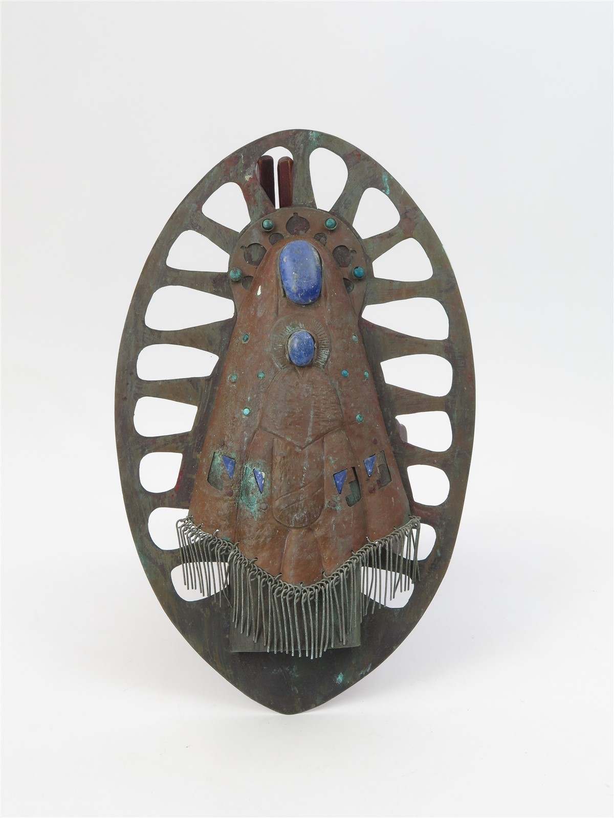 Signed Juan Reyes Madonna & Child Mixed Media Copper, Bronze & Gemstone Artwork