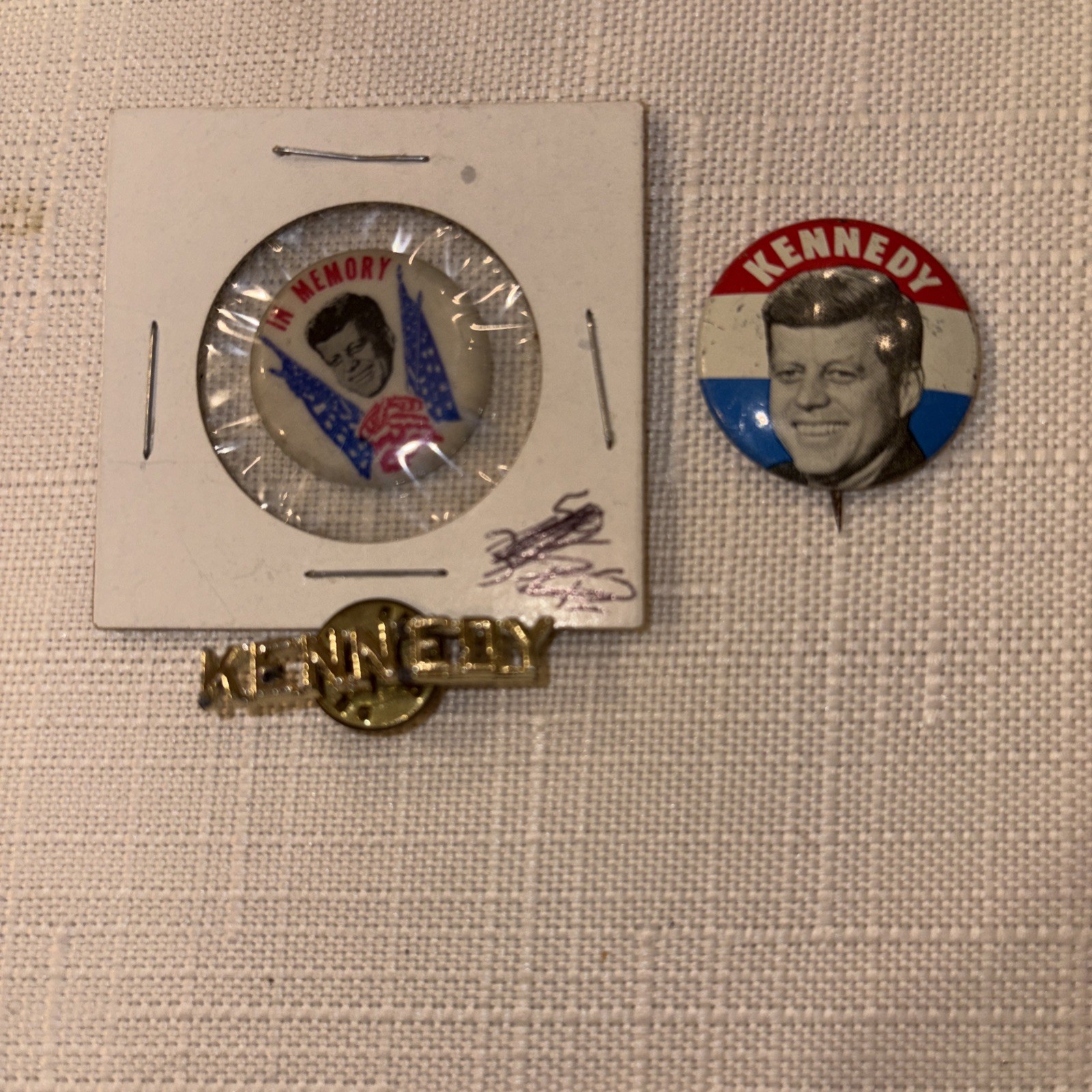 3 Vintage John F. Kennedy 1960 Presidential Campaign Election Pins/Buttons/Tab