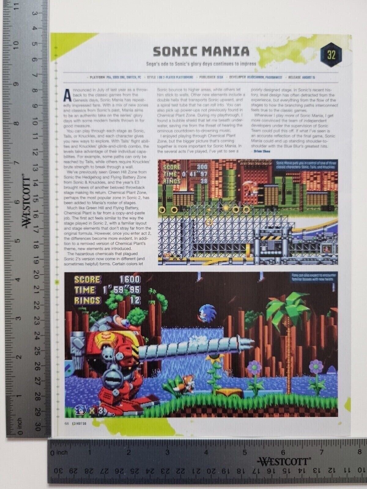 Sonic Mania Review Original Print Ad / Poster Game Promo Art