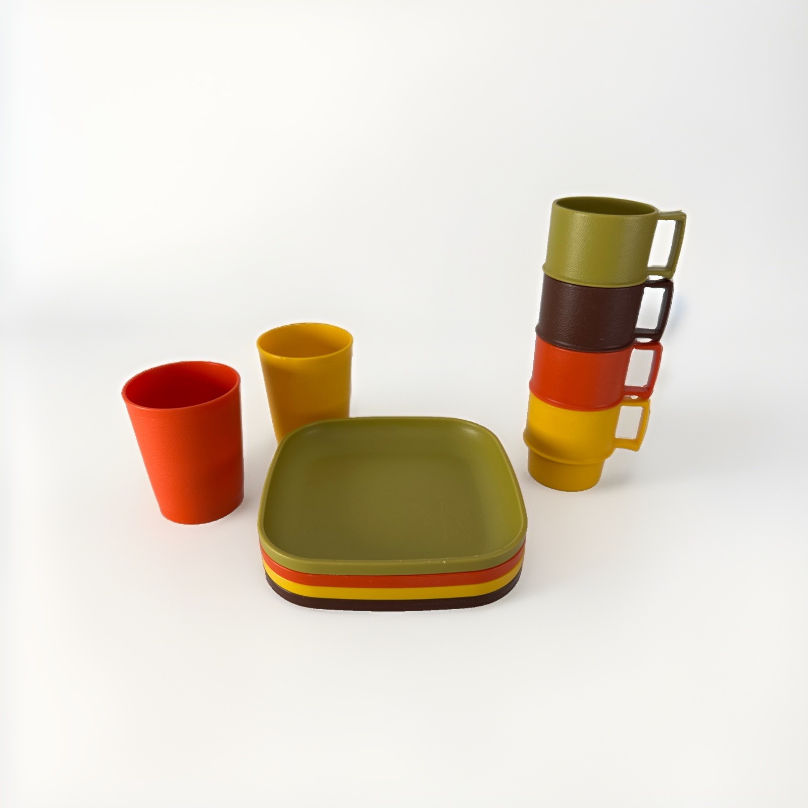 Vintage Tupperware Toys Child Dish Set 10pc Cups Square Plates Mugs 1970s USA