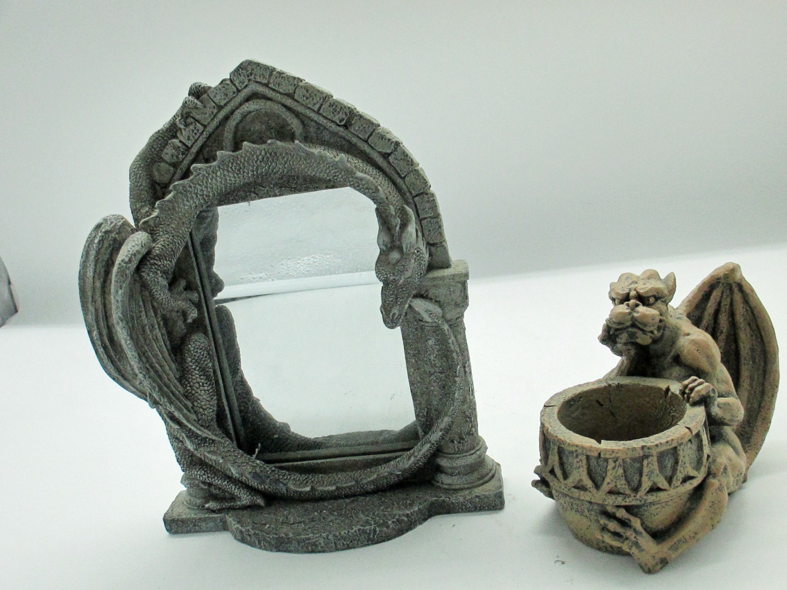 Vandor 1997 Dragon Mirror and Gargoyle Votive Holder-Resin