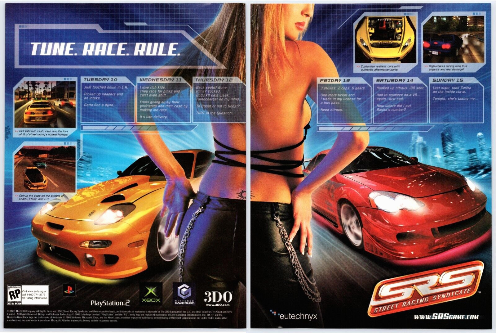 Print Ad 2003 SRS Street Racing Syndicate PS2 Xbox GC Original Promo Poster Art