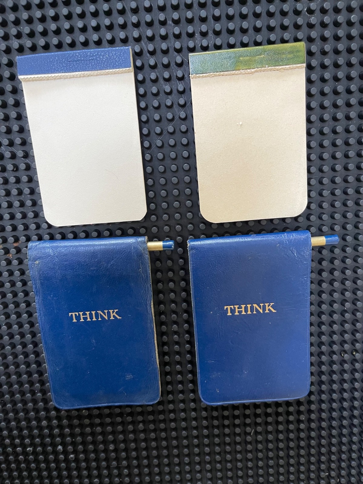 2 Rare 1950s IBM THINK 3.75 x 2.5 inch Blue Leather Pocket Version w/Pencil clip