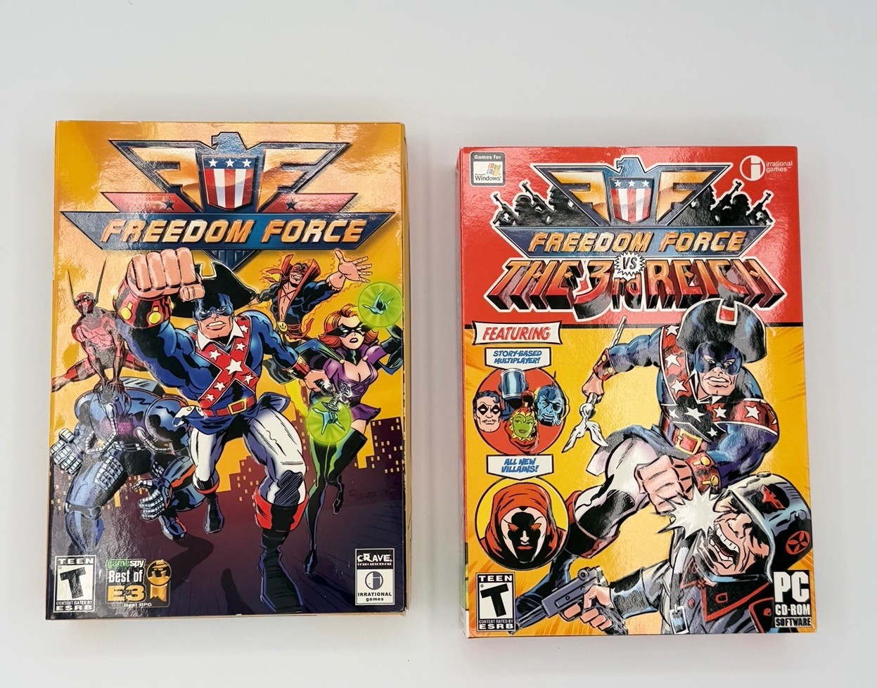 FREEDOM FORCE 2 GAME LOT (PC) — FREEDOM FORCE / FREEDOM FORCE VS. THE 3RD REICH