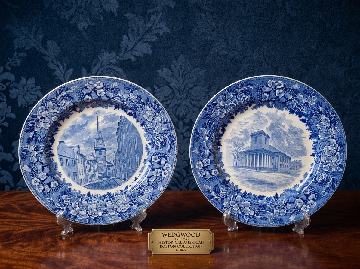Wedgwood Historical Boston Plates Old North Church King’s Chapel Set of 2 10