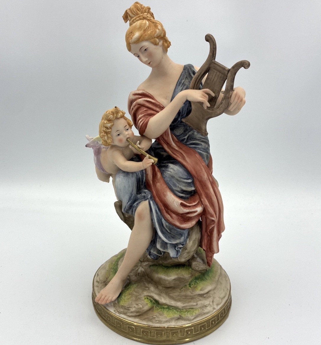 💥Large Arnart Bisque “Muse of Music” Lyre & Cherub Figurine Crown KPM⚡️MINT