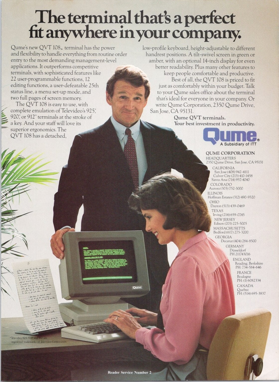Qume 1983 Print Ad QVT 108 Terminal Vintage Computer Office Tech