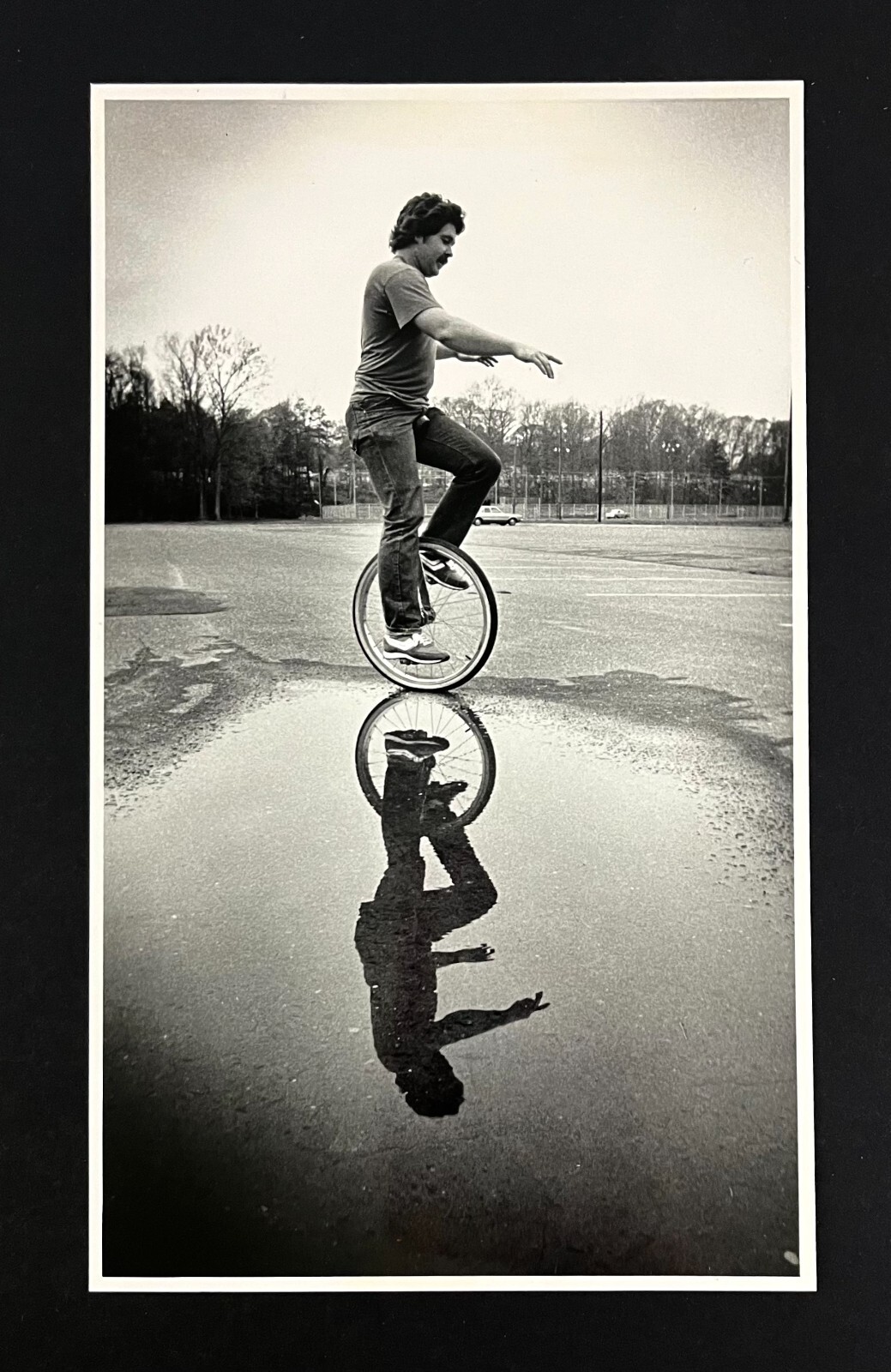 1983 Charlotte NC Man Rides Unicycle In Freedom Park Puddle VTG Press Photo