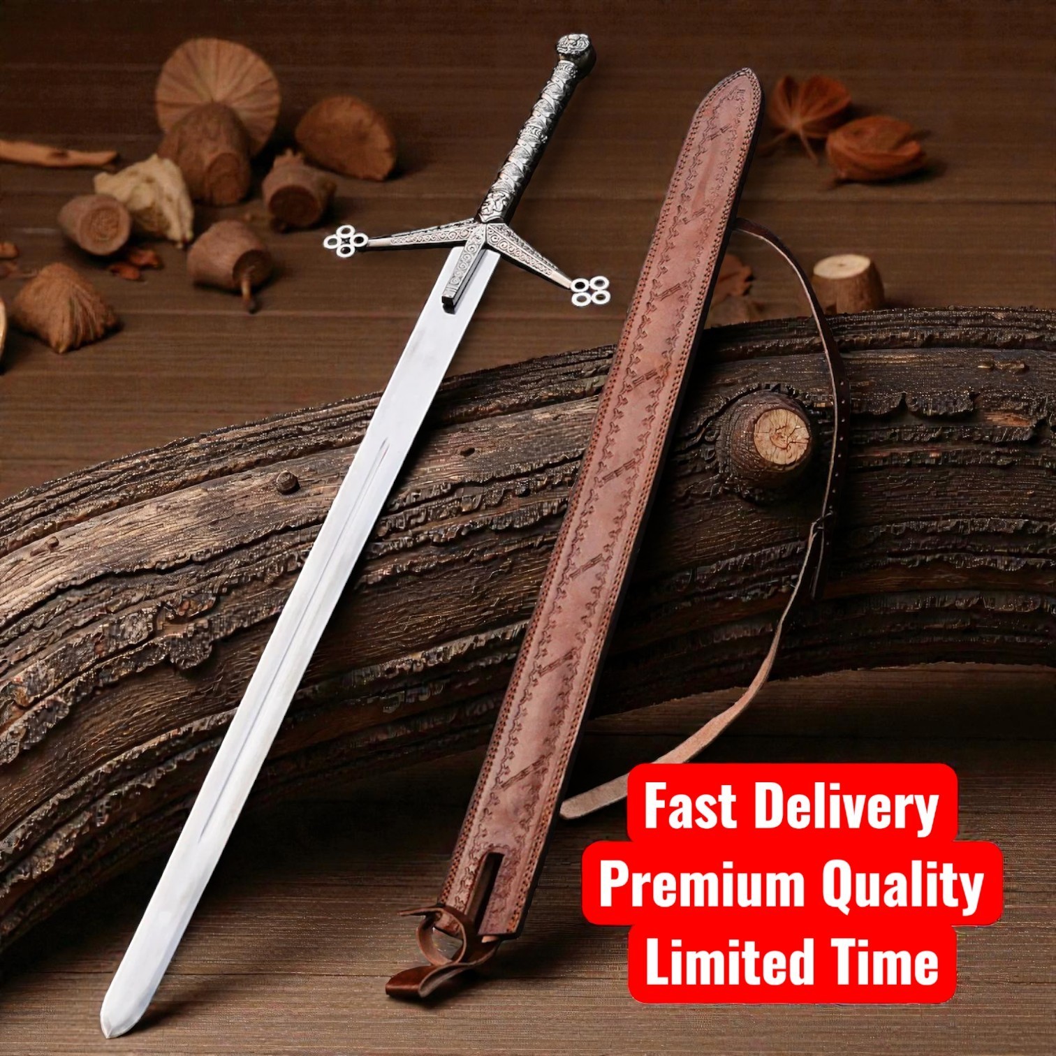 Handmade Scottish claymore Sword Medieval Hero The Golden Era with FREE Sheath