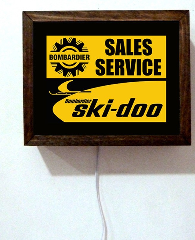Ski-Doo Bombadier Sales Service Snowmobile Wood Retro Lighted Wall Table Sign