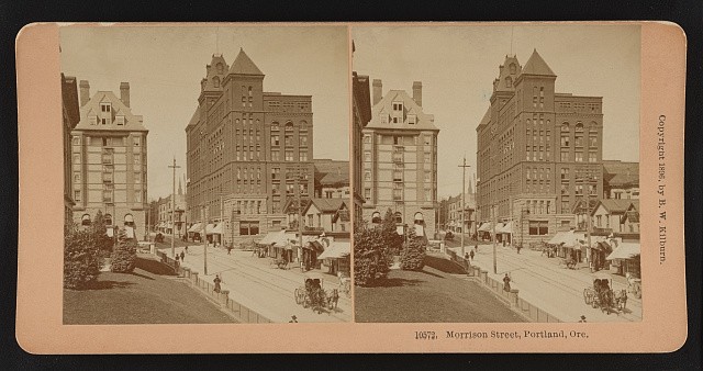 Portland Oregon Morrison Street 1896 Stereoview Streetcars Horse Carriages