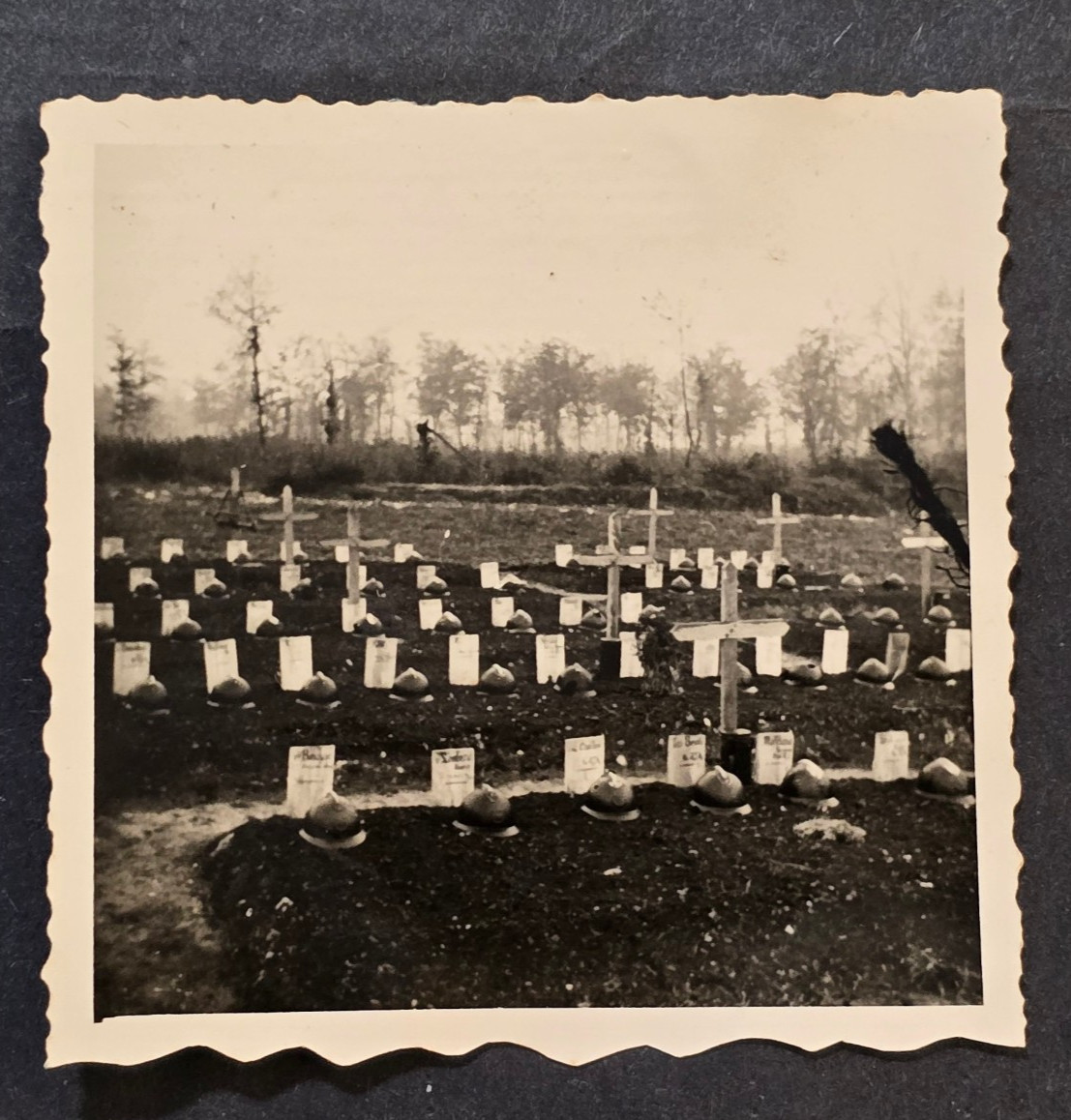 WW2 French Soldiers KIA War Graves Photo Helmets Crosses Battlefield Cemetery